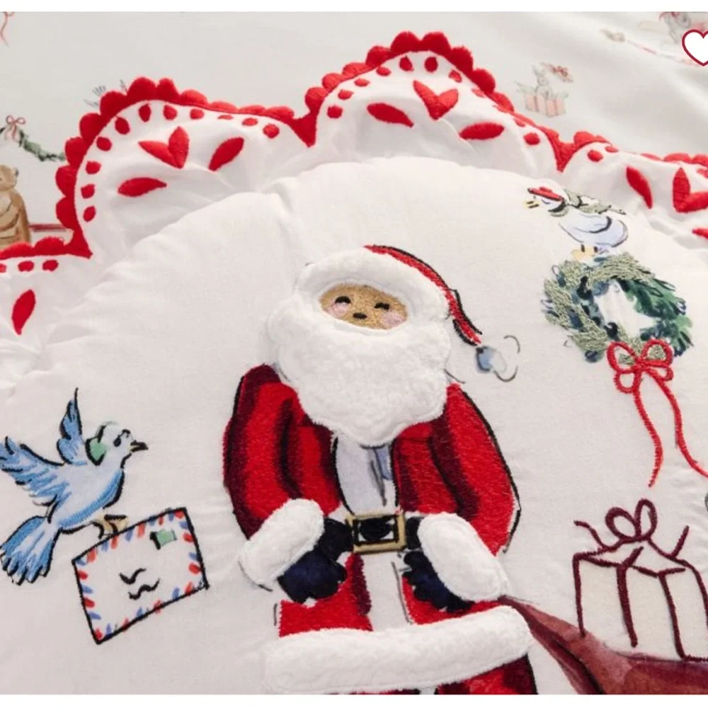 Pottery Barn Kids Riley Sheehey Embroidered Santa Pillow Christmas NWT